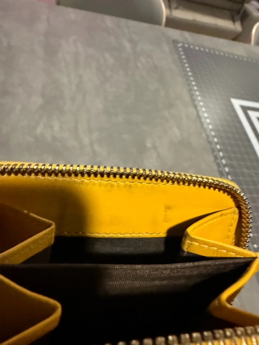 Gucci Made in Italy Embossed GG Zip Around Wallet in Mustard Yellow Leather - Picture 9 of 13